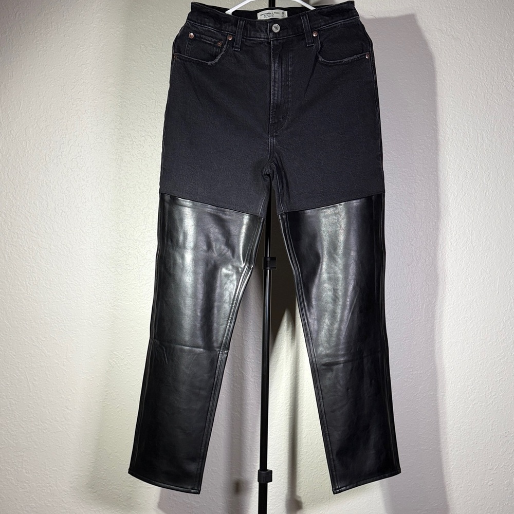 Abercrombie & Fitch Black Leather Panel Cropped Jeans